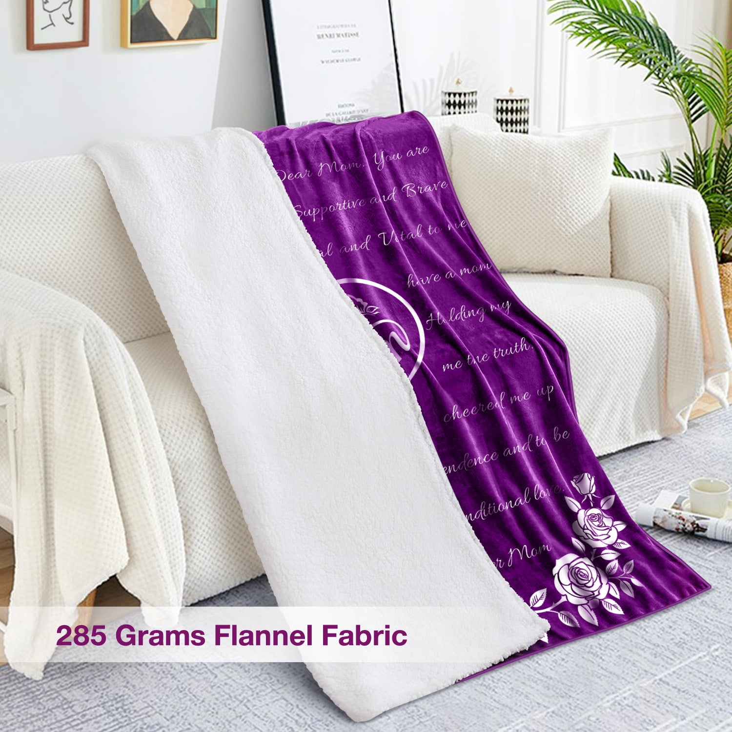 Livhil Mothers Day Gifts for Mom Blanket， I Love You Mom Gifts from Daughter for Mother， Mom Birthday Gifts for Mom， Best Mom Ever Gifts， Throw Blanket 65” x 50” (Purple)