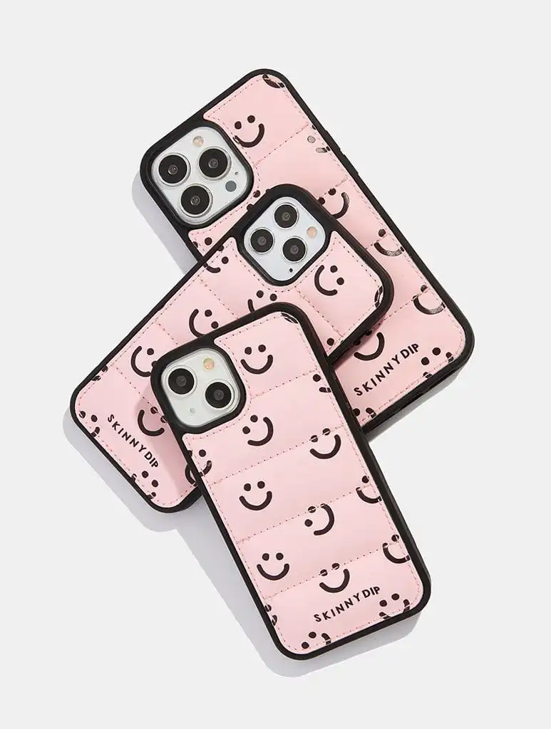 Pink Happy Face Puffer Case