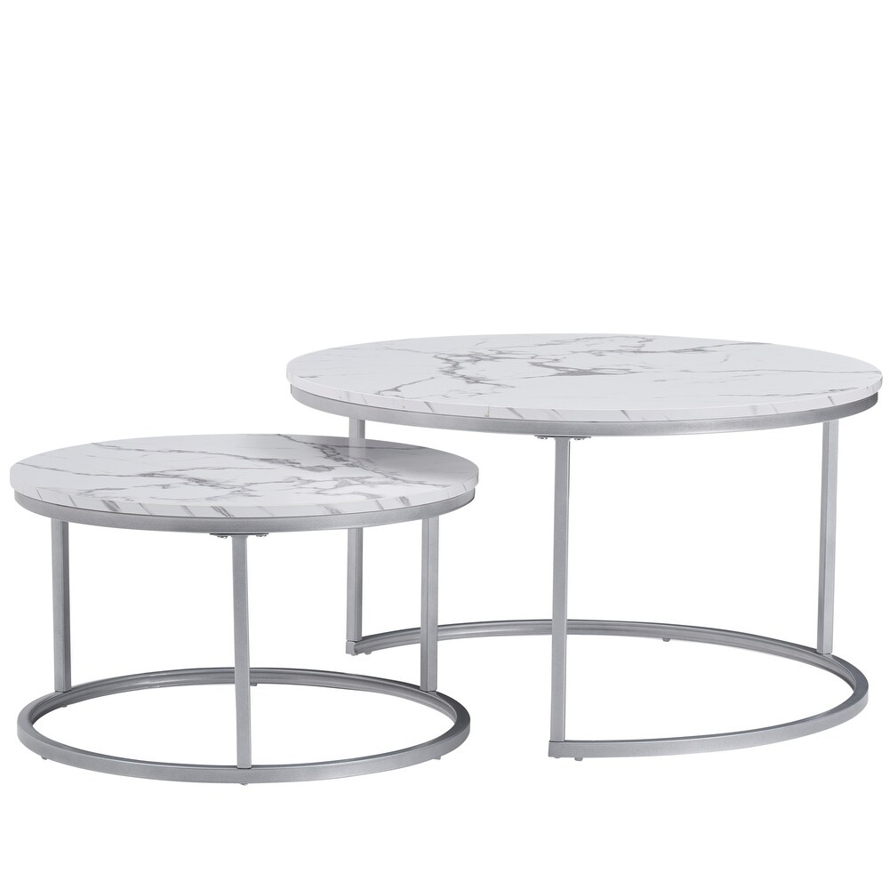 Elegant Marble Style Coffee Table with Iron Frame