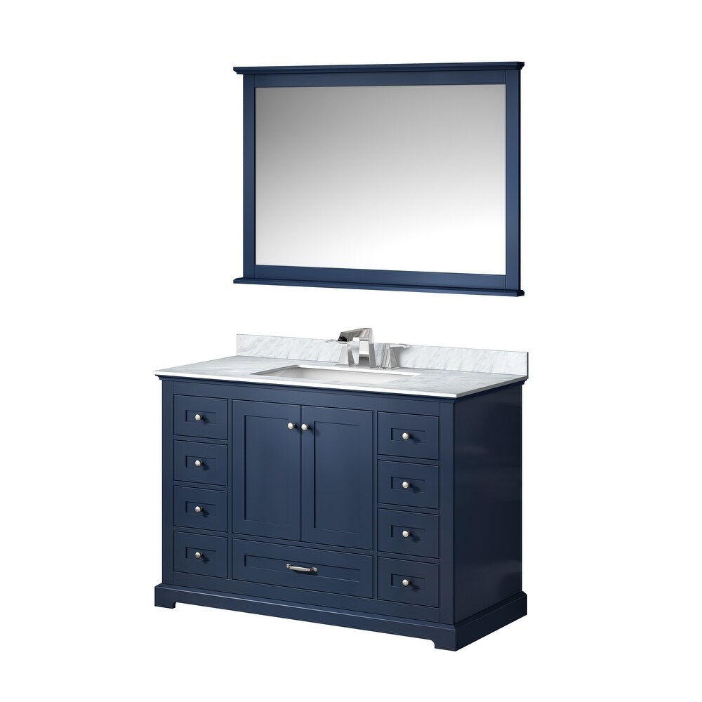 Dukes 48 in. W x 22 in. D Navy Blue Single Bath Vanity  Carrara Marble Top  Faucet Set  and 46 in. Mirror