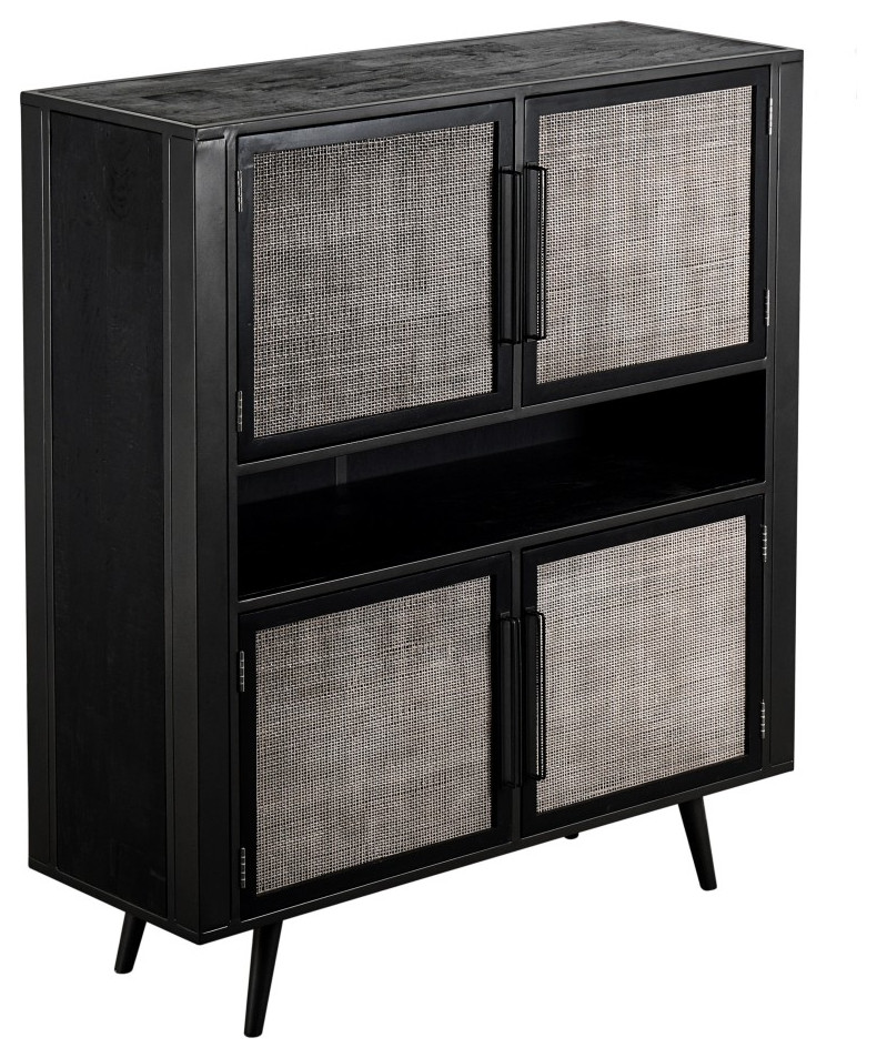 Modern Rustic Black Rattan Double Decker Accent Cabinet   Midcentury   Accent Chests And Cabinets   by VirVentures  Houzz