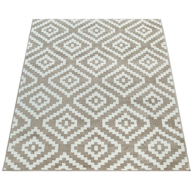 Modern Low-Pile Rug Geometric Moroccan Design in Pastel Colors