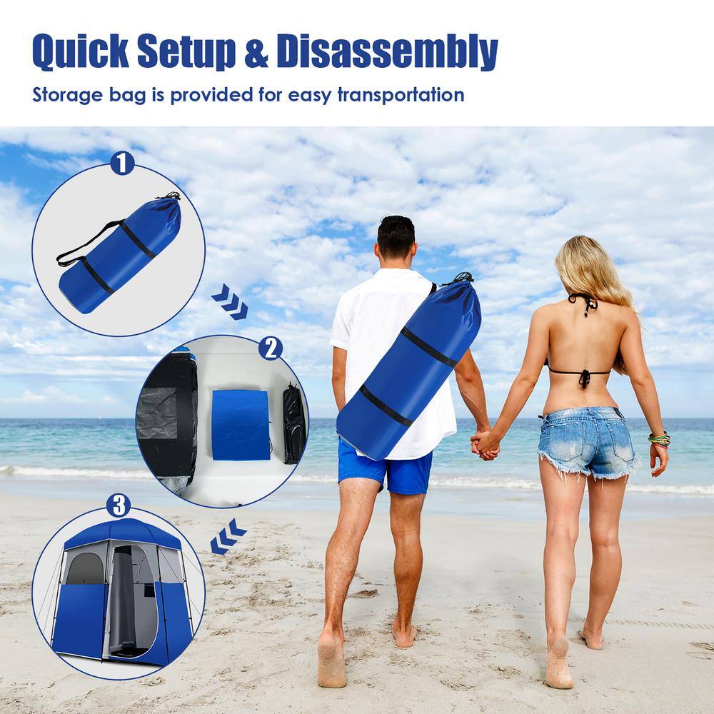 Costway Double-Room Blue Camping Shower Toilet Tent with Floor Oversize Portable Storage Bag GP11664BL