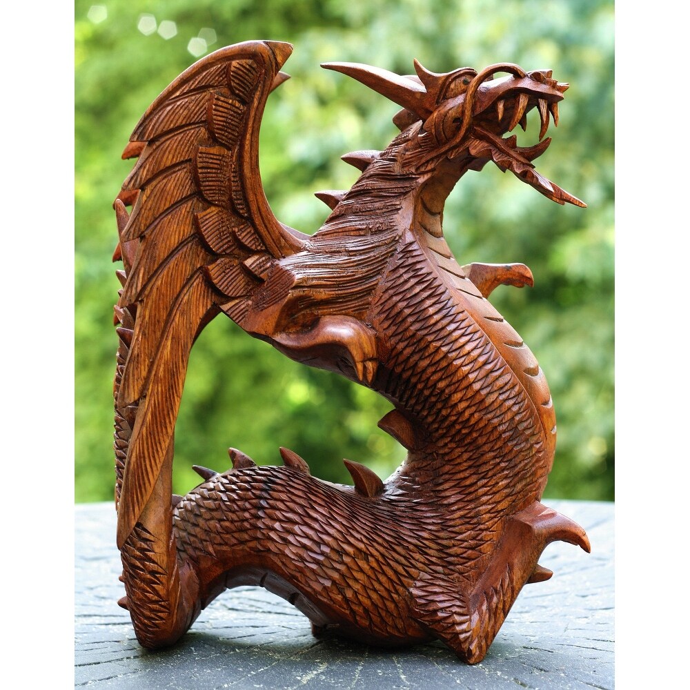 Wooden Dragon Handmade Sculpture Statue Handcrafted Gift Art Decorative Home Decor Figurine Accent Decoration Artwork Hand