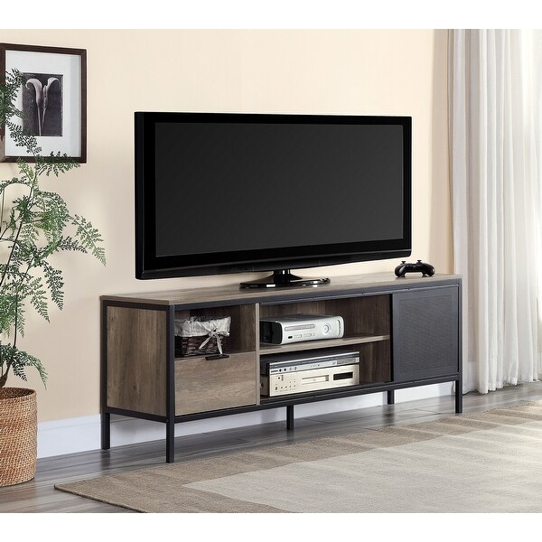 Industrial Nantan KD Oak TV Stand with Metal Frame and Multi Storage TV Cabinet Entertainment Center