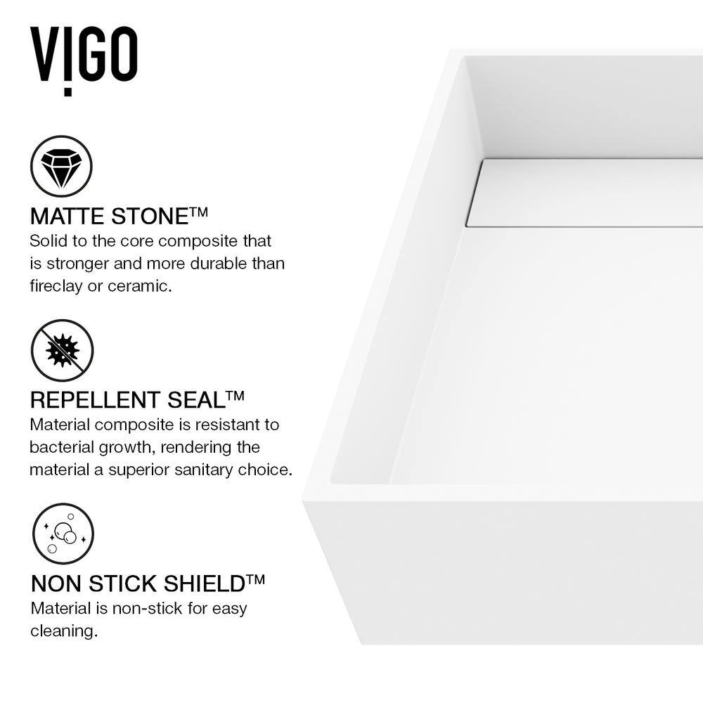 VIGO Montauk Modern White Matte Stone 15 in. L x 15 in. W x 5 in. H Square Vessel Bathroom Sink VG04020