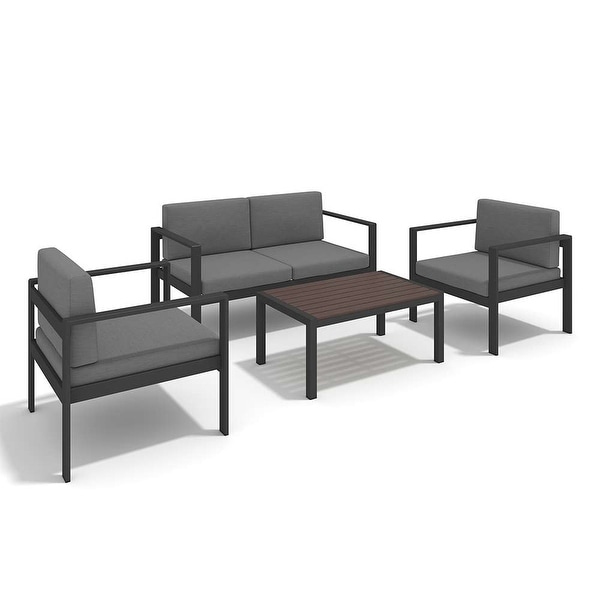 4Piece Aluminum Patio Conversation Set，Garden Outdoor Sofa Seating Group Set with Cushions