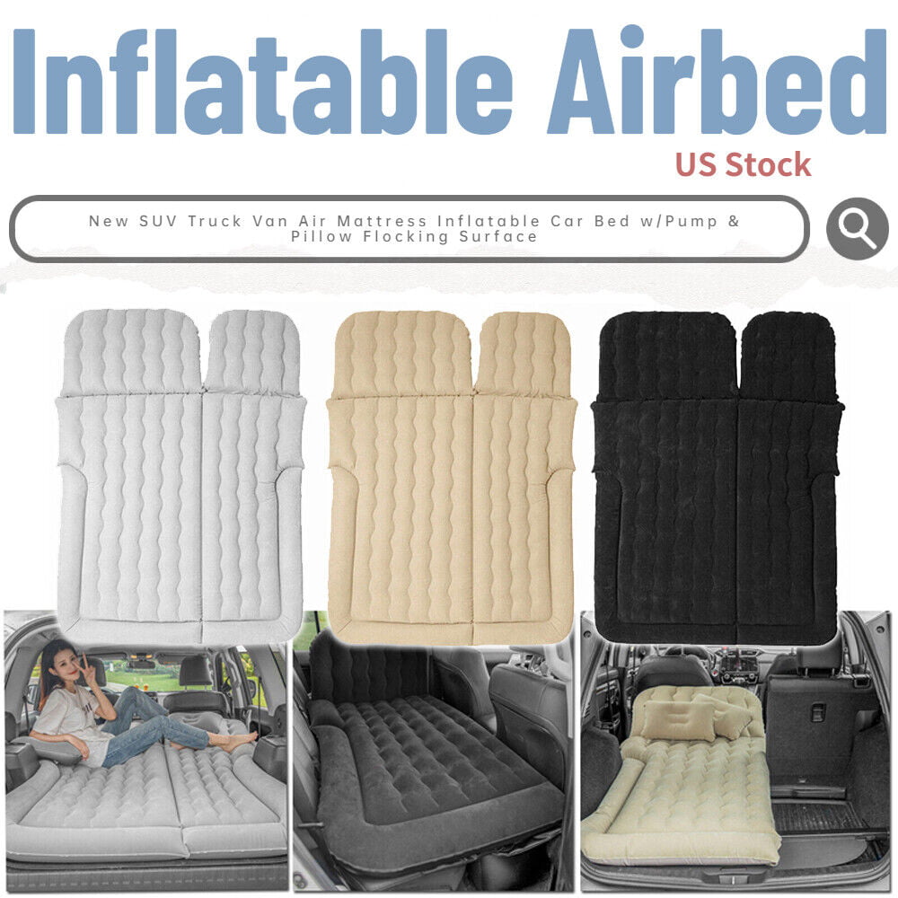 SHZICMY Car Inflatable Air Bed Travel Mattress Seat Sleep Cushion Mat Pillow Pump Camp Gray