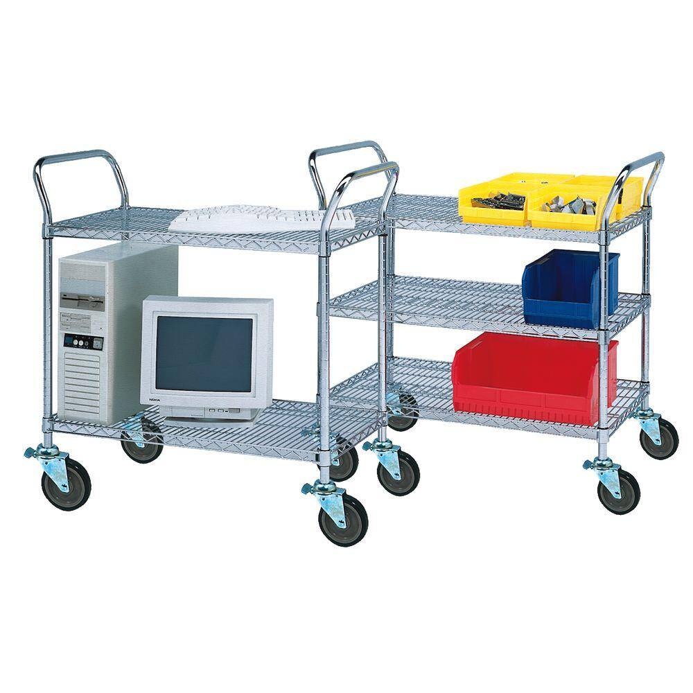 Storage Concepts 3-Shelf Steel Wire Service Cart in Chrome - 39 in H x 36 in W x 18 in D WCD3-1836