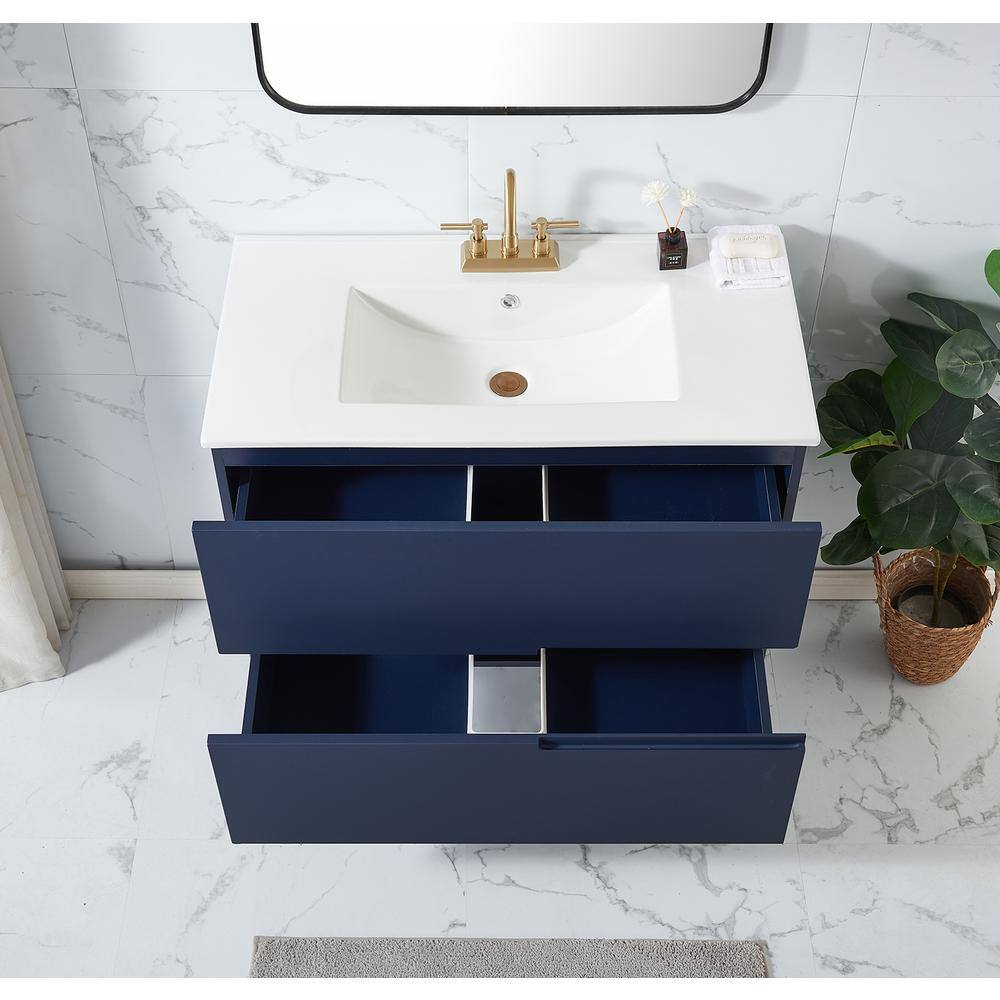 Comllen 36 in. W x 18 in. D x 24 in. H Modern Bathroom Vanity in Blue with White Ceramic Sink Top COM-US02LS-MZ90E-3