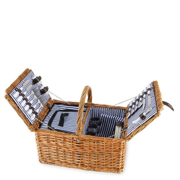 Twine Cape Cod Picnic Basket Wicker Basket With Place Settings Wine Glasses Corkscrew Insulated Compartments Set Of 1 Basket Brown