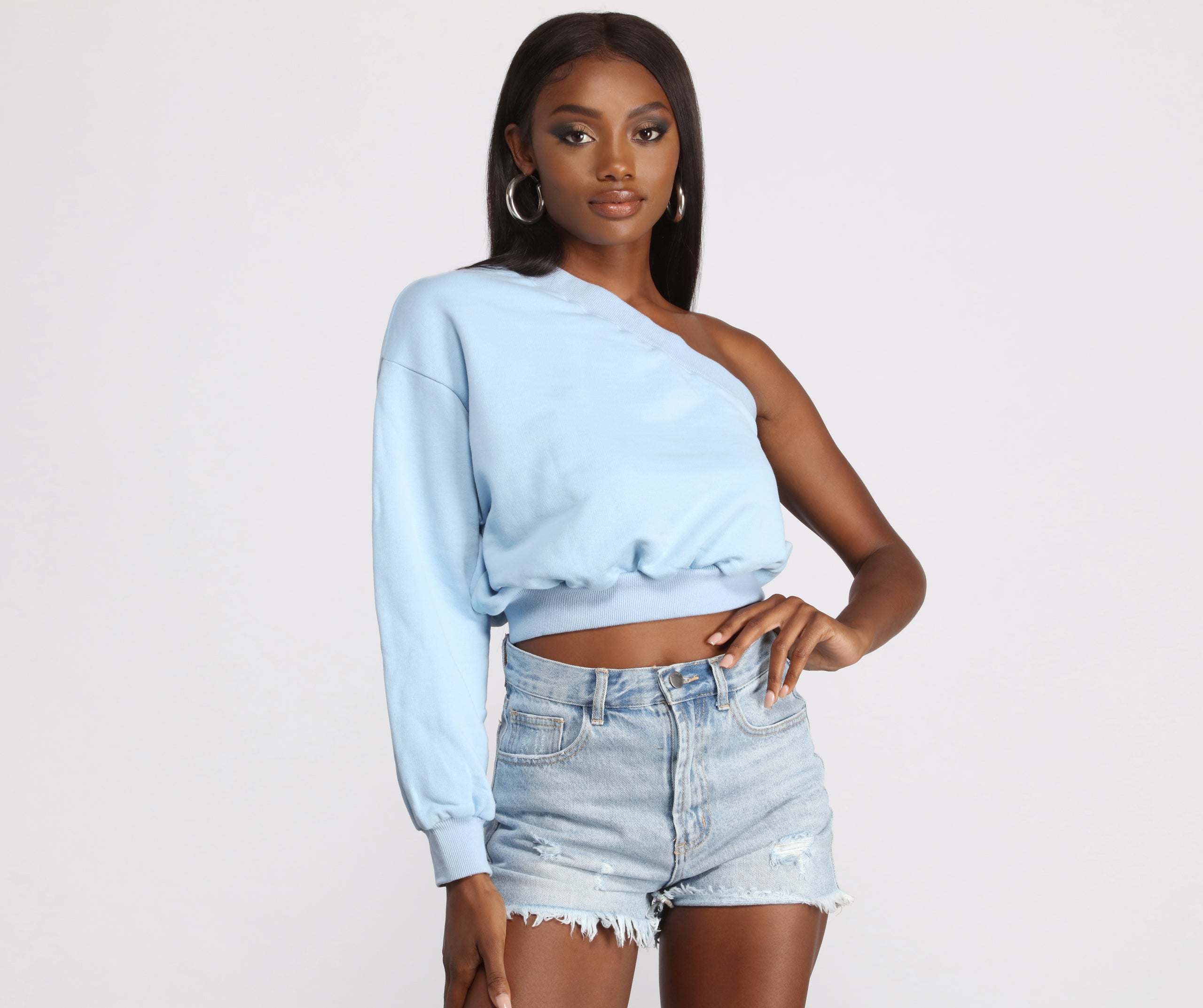 Basic One Shoulder Neckline Sweatshirt Top