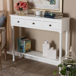 Baxton Studio Calvin 10 in. White Standard Rectangle Wood Console Table with Drawers 165-10697-HD