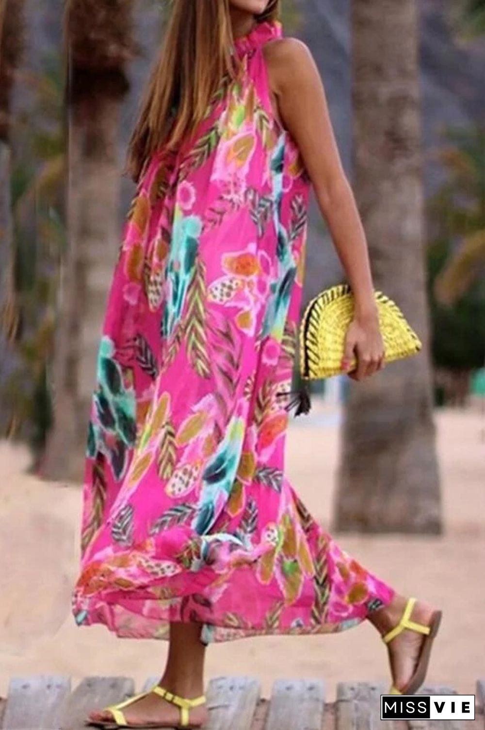 Floral Chiffon Vacation Dress P11798