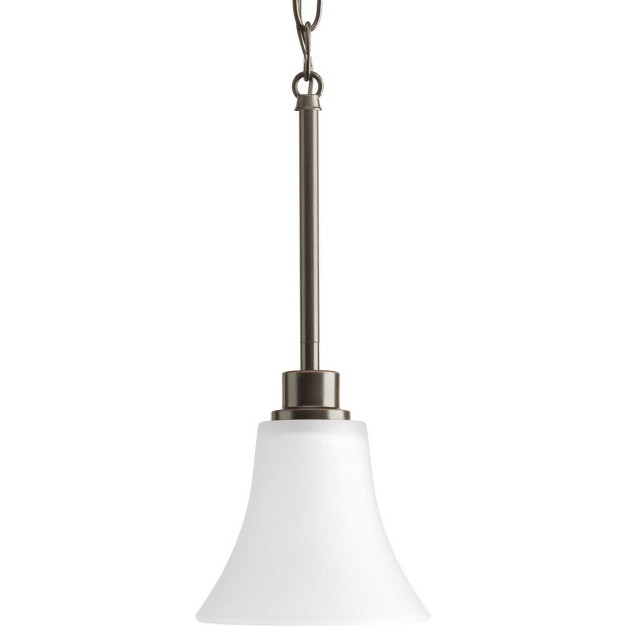 Progress Lighting Joy Collection 1 light Mini pendant Antique Bronze Etched White Fluted Glass