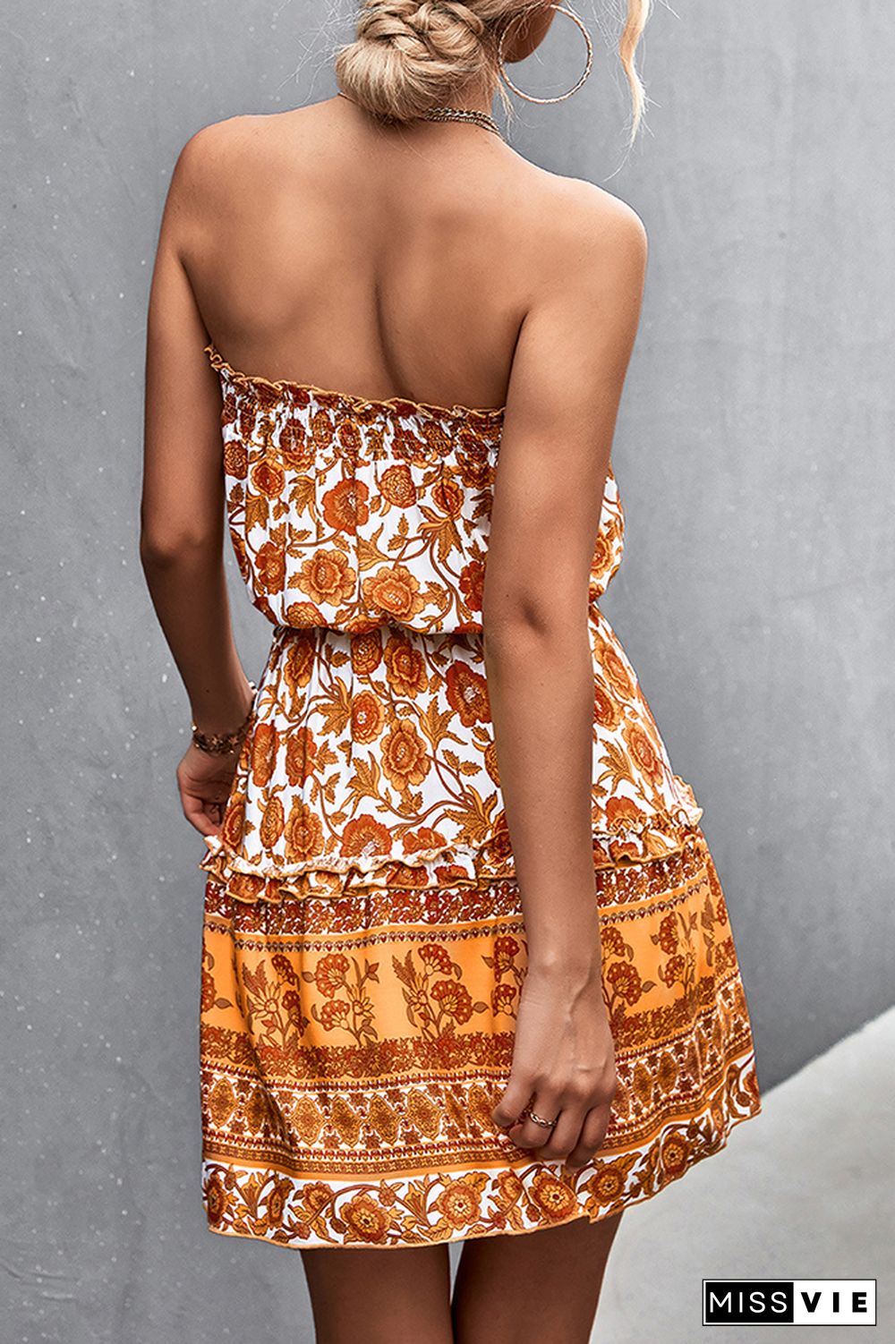 Boho Print Strapless Mini Dress Wholesale