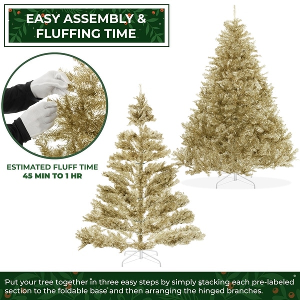 7.5FT Gold Artificial Holiday Christmas Tree with Metal Stand