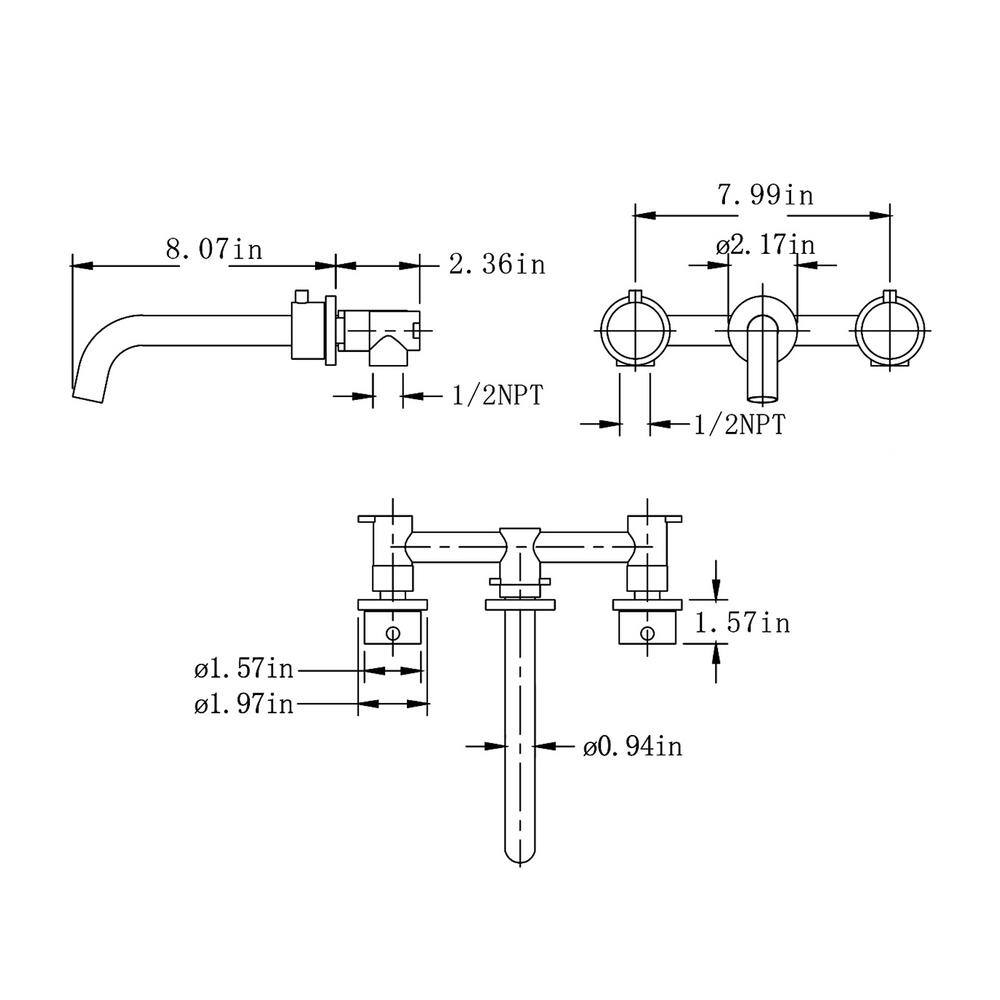 Hlihome Double Handle Wall Mounted Faucet with Valve in Brushed Gold RBDK-0682-BG