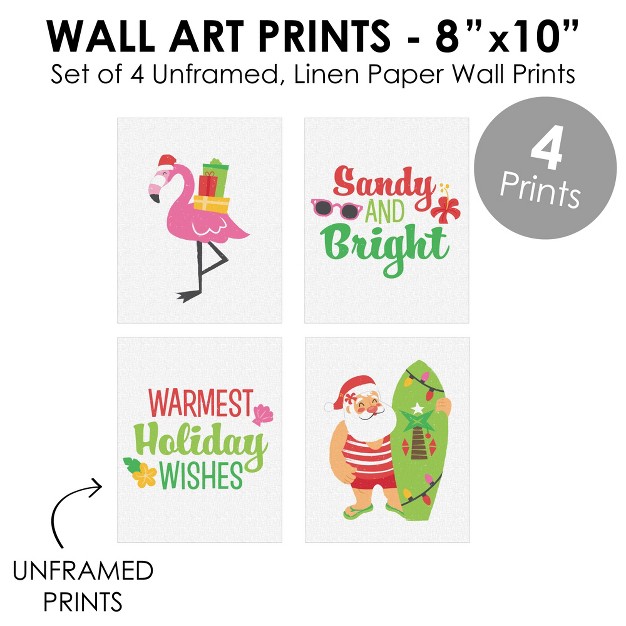 Big Dot Of Happiness Tropical Christmas Unframed Beach Santa And Flamingo Holiday Linen Paper Wall Art Set Of 4 Artisms 8 X 10 Inches