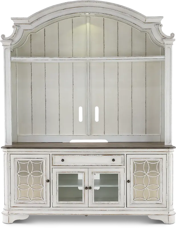 Magnolia Manor Distressed White 2 Piece Antique Entertainment Center