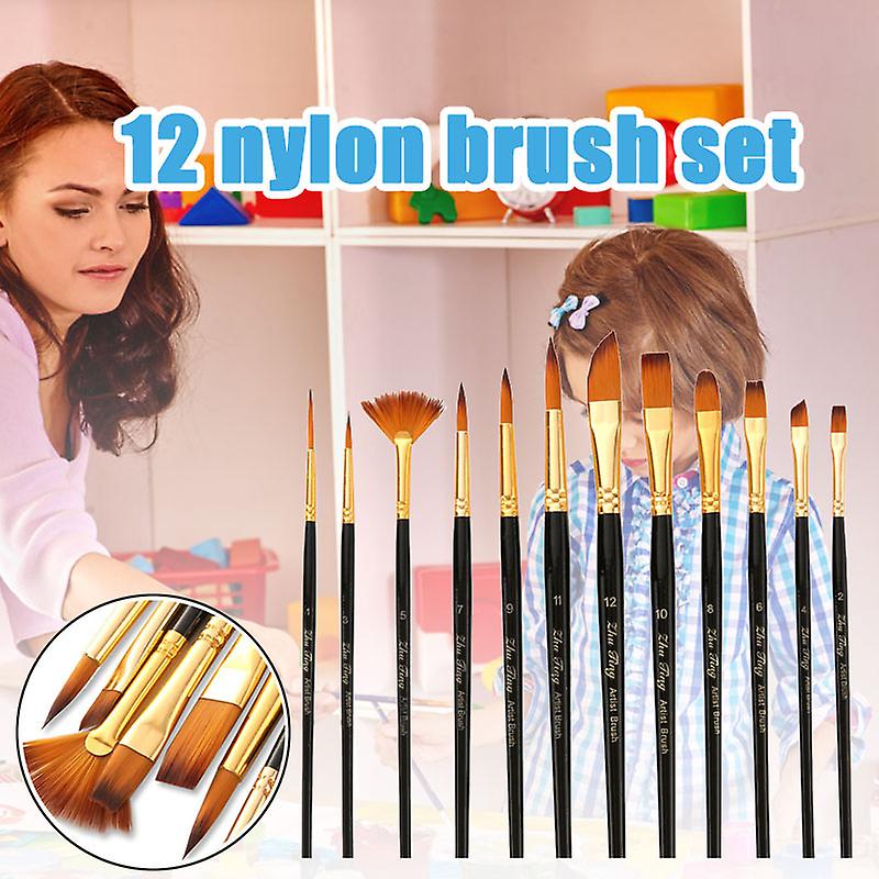 12pcs Artist Paint Brushes Set For Watercolor Acrylic Gouache Painting(a)