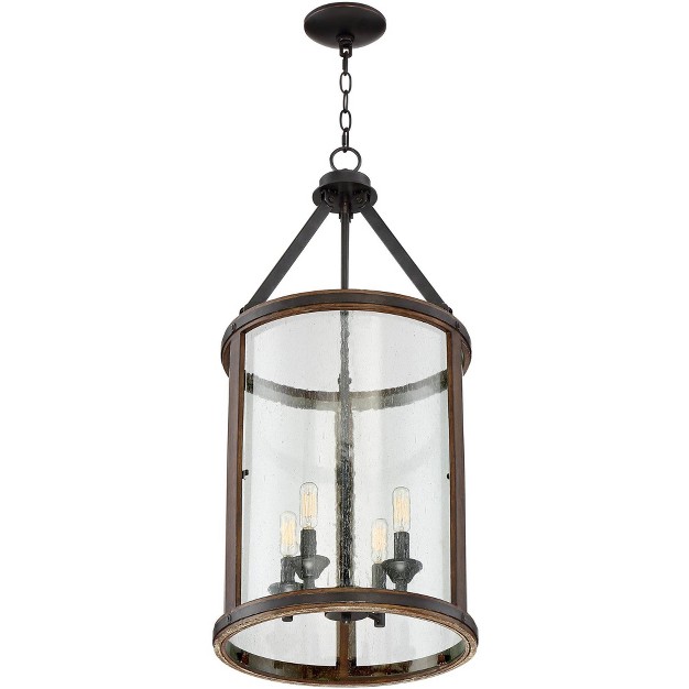 Wide Industrial Rustic Clear Seeded Glass 4 light Fixture For Dining Room Kitchen Island