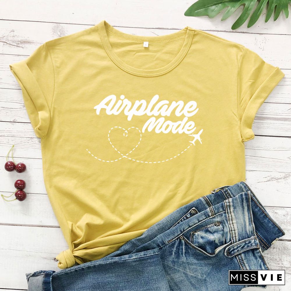 Airplane Mode T-shirt Women Stylish Wanderlust Travel Vacay Tshirt Casual Summer Vacation Tumblr Graphic Funny Tee Shirt Top