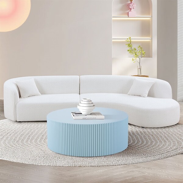 Contemporary Round Coffee Table with Handcrafted Relief