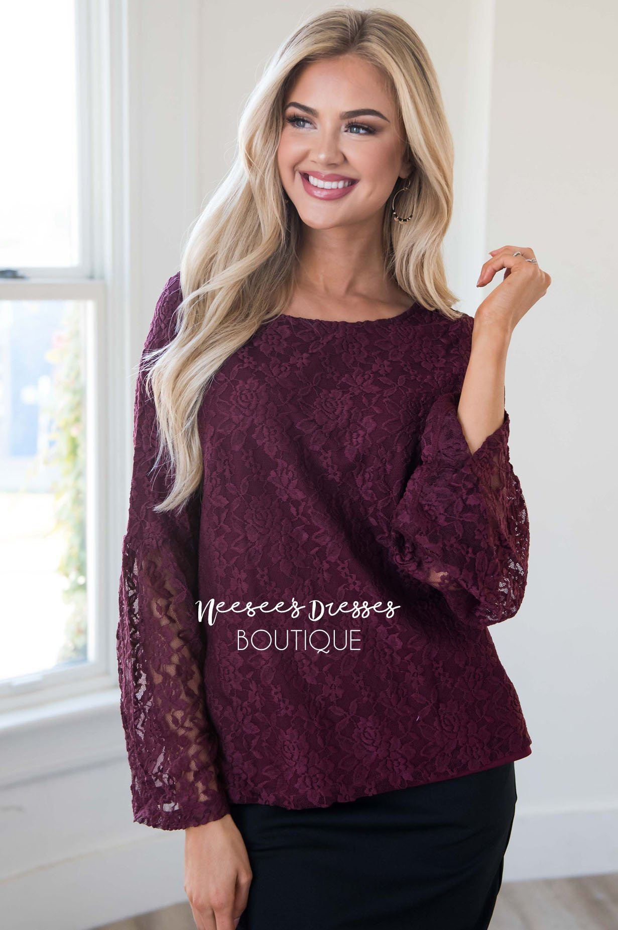 Love Buzz Lace Bell Sleeve Blouse