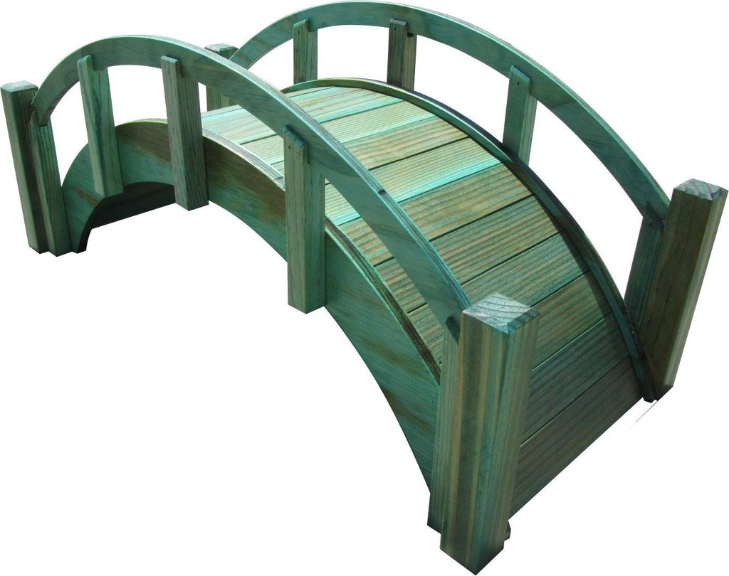 SamsGazebos Miniature Japanese Wood Garden Bridge, 25-Inch, Green, Treated