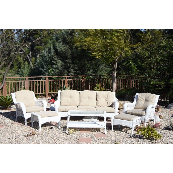 Jeco White Wicker 6piece Seating Set with Tan Cushions