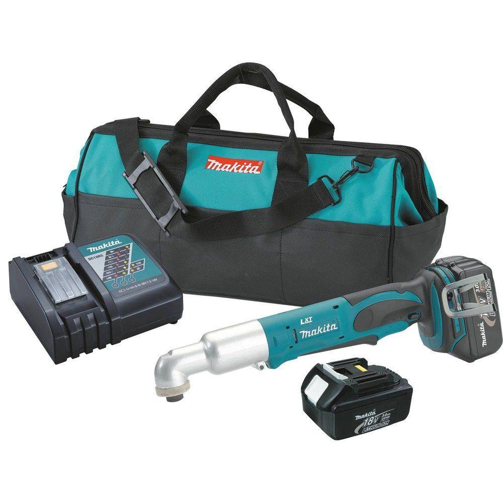 Makita 18V LXT Lithium-Ion 14 in. Cordless Angle Impact Driver Kit with (2) Batteries 3.0Ah Charger and Tool Bag XLT01