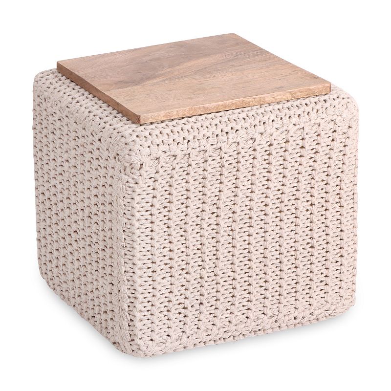 Joana Pouf Hand Knitted， Wooden Tray