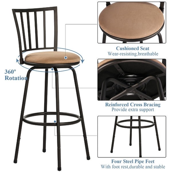 VECELO Set of 2 Round Seat Bar/ Counter Height Adjustable Metal Bar Stool