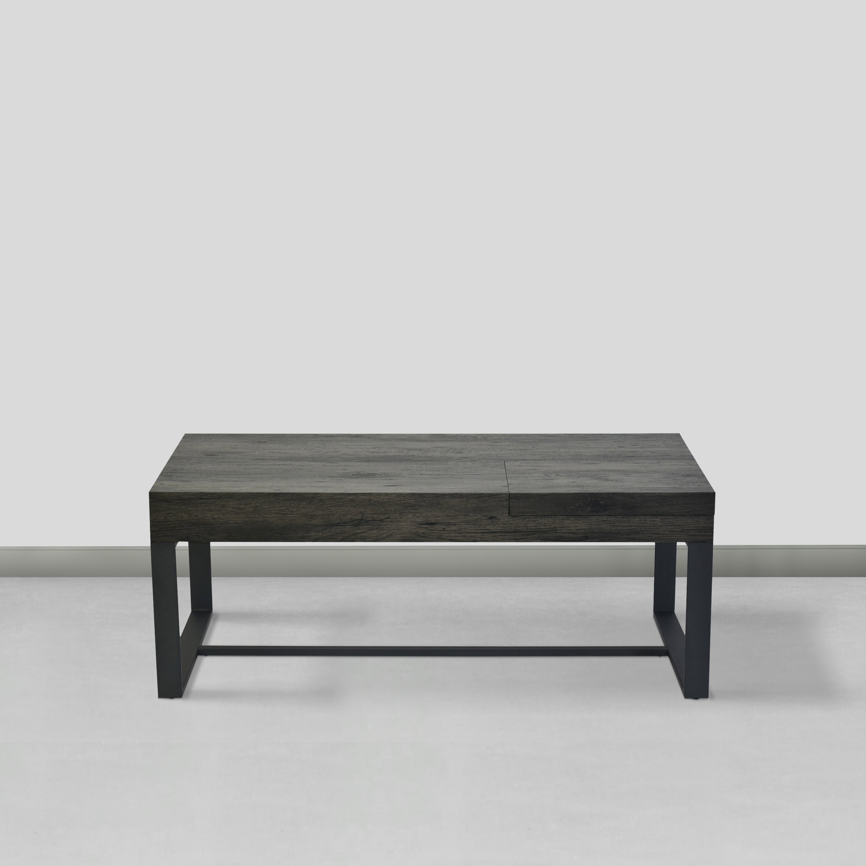 Rectangular Wooden Coffee Table with Hidden Storage and Metal Sled Base for iving Room， Home， Office， Gray and Black