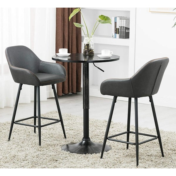 Grey Bucket Upholstered Dark Accent Barstool Chair (Set of 2)