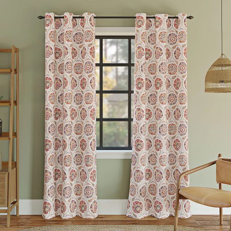 Sun Zero Indra Floral Medallion Blackout Grommet Window Curtain Panel