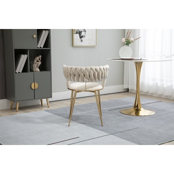 Modern Leisure Dining Chairs Set of 2， Velvet Upholstered Side Chairs with Gold Metal Legs