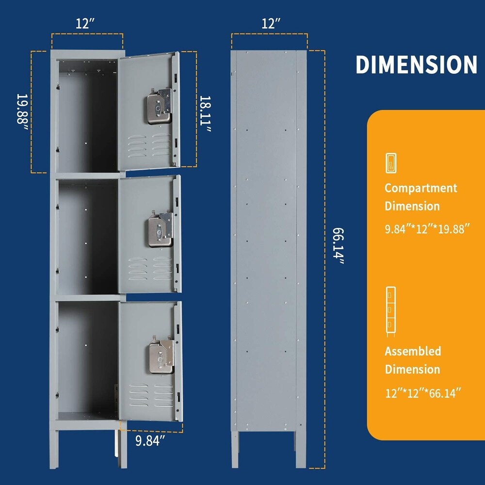 Suncrown 3 Tier Metal Lockers for School Office Gym Metal Storage