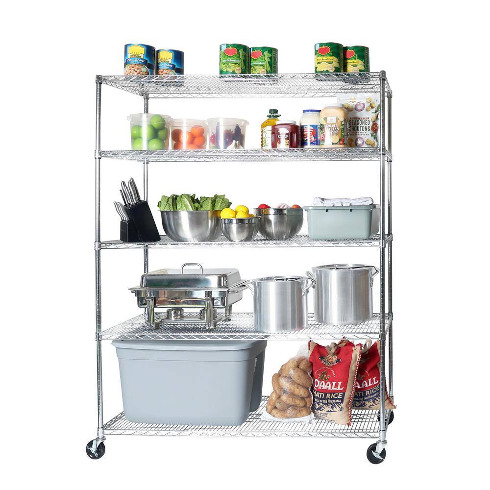 Seville Classics UltraDurable Silver 5-Tier NSF-Certified Steel Wire Garage Storage Shelving Unit (60 in. W x 76 in. H x 24 in. D) WEB571