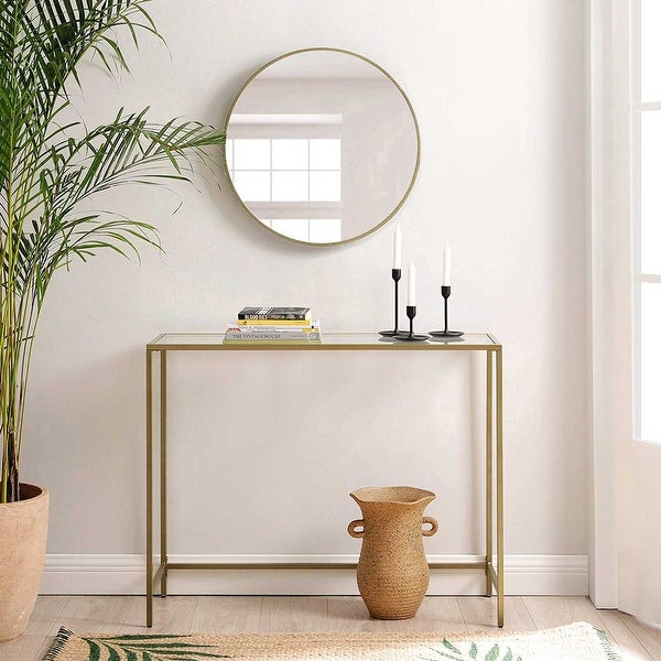 VASAGLE Console Table， Tempered Glass Sofa Table， Modern Entryway Table， Sturdy Metal Frame， Easy to Assemble