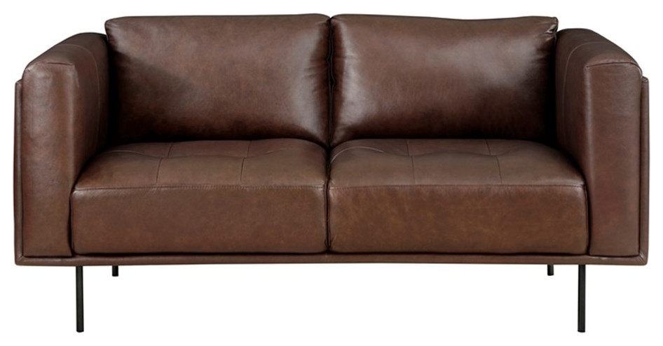 Lexicon Soren 18 quotModern Plywood and Leather Loveseat in Brown   Midcentury   Loveseats   by Homesquare  Houzz