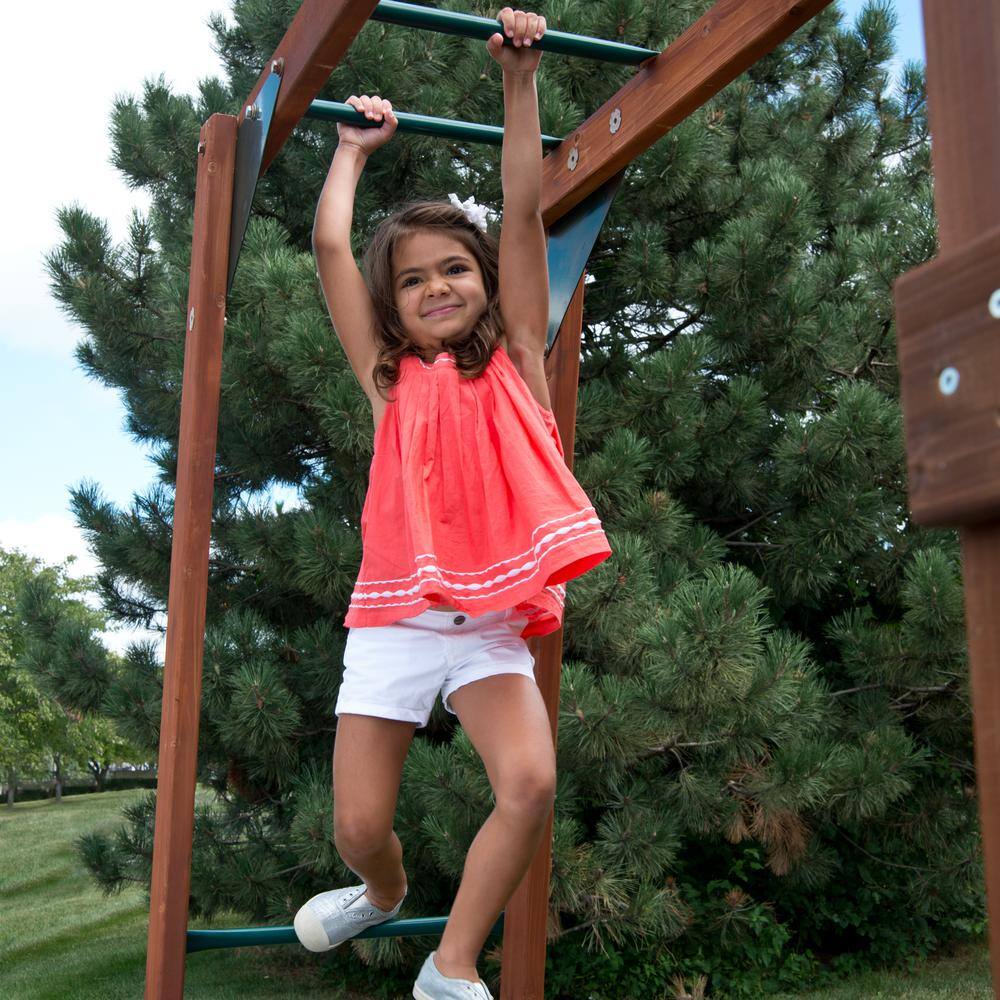 Swing-N-Slide Playsets Chesapeake Deluxe Complete Wooden Outdoor Playset with Slide Rock Wall Swings and Backyard Swing Set Accessories PB 8010