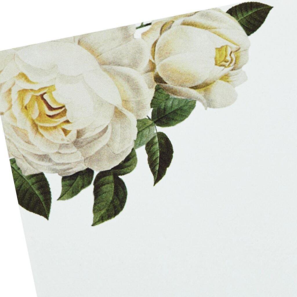 Hallmark  Cream and Pink Roses Blank Flat Note Cards With Caddy, Box of 40