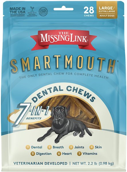 The Missing Link Smartmouth Dental Chews for Large and Giant Dogs， over 50 lbs