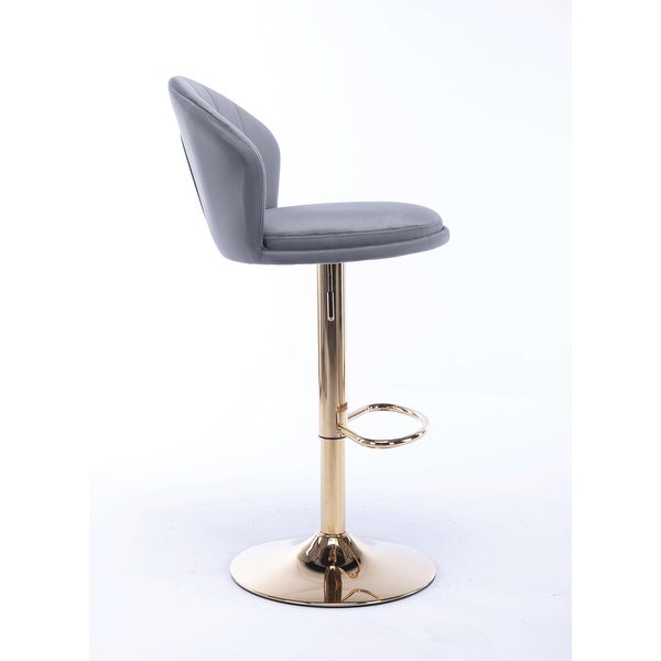 Bar Stools，with Chrome Footrest and Base Swivel Height Adjustable Mechanical Lifting Velvet + Golden Leg