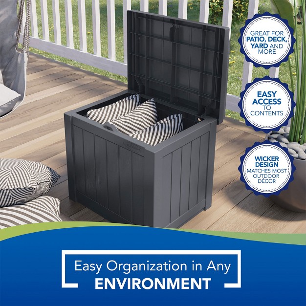 Suncast 22 gallon Indoor Or Outdoor Backyard Patio Small Storage Deck Box With Attractive Bench Seat And Reinforced Lid Cyberspace 2 Pack