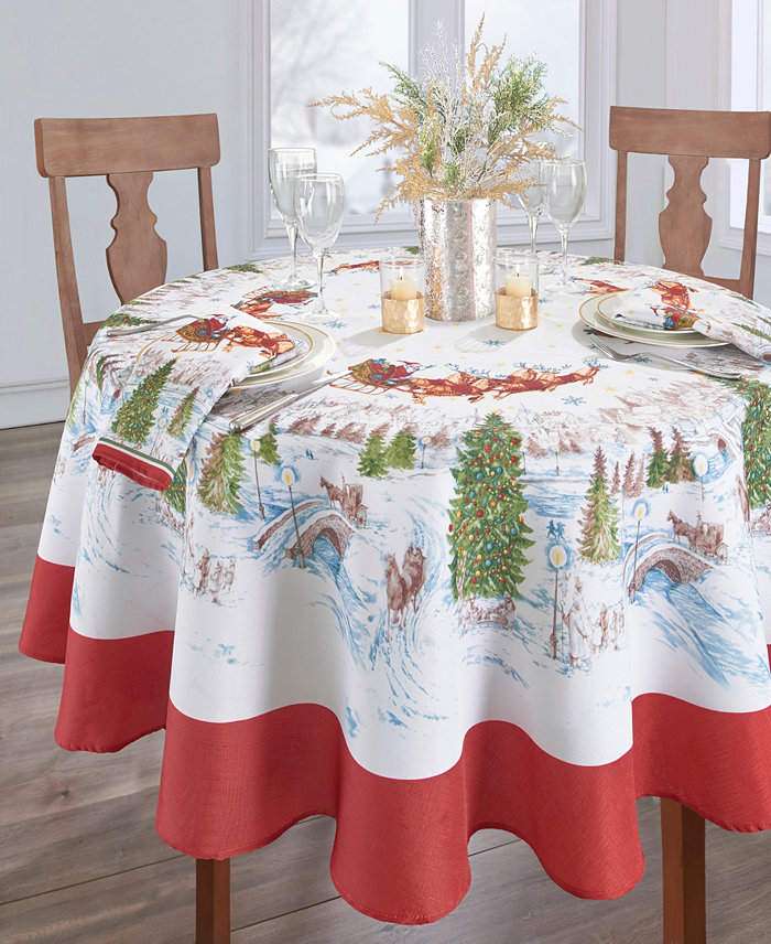 Elrene Santa's Snowy Sleighride Tablecloth - 70