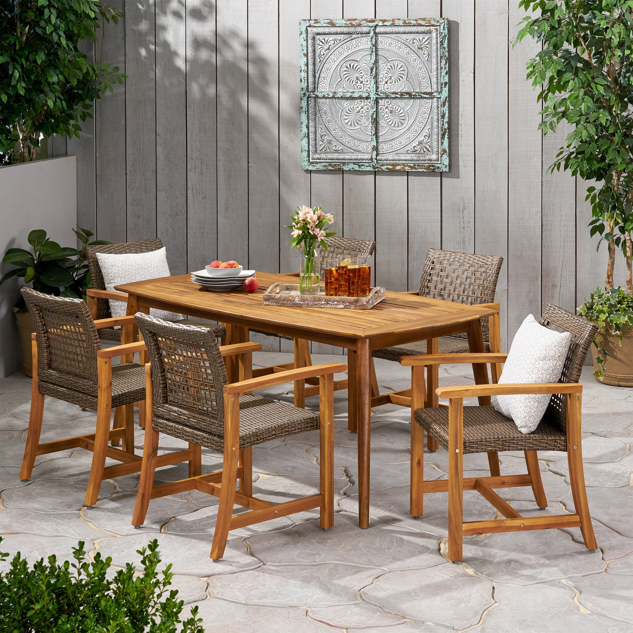 Alian Outdoor 6 Seater Acacia Wood Dining Set