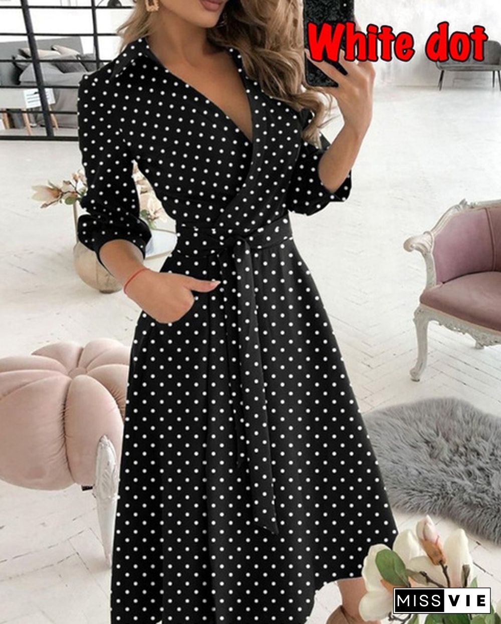 Women Fashion V-neck Print Summer Dress Belt Lace Up Party A Line Prom Dress Long Sleeve Tunic Dress Ladies Casual Dress